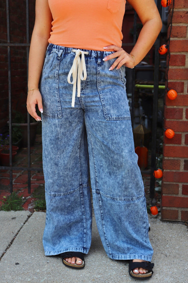 Wide Leg Drawstring Jeans PANTS Listicle 