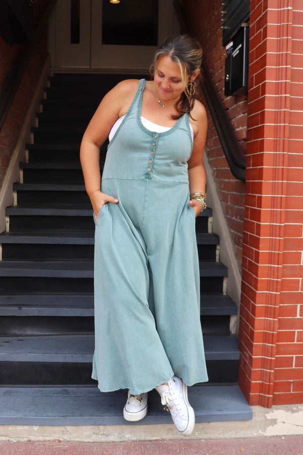 Eliza Knit Jumpsuit in Faded Teal JUMPSUIT Easel 