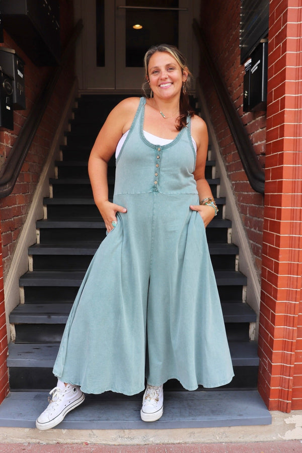 Eliza Knit Jumpsuit in Faded Teal JUMPSUIT Easel 