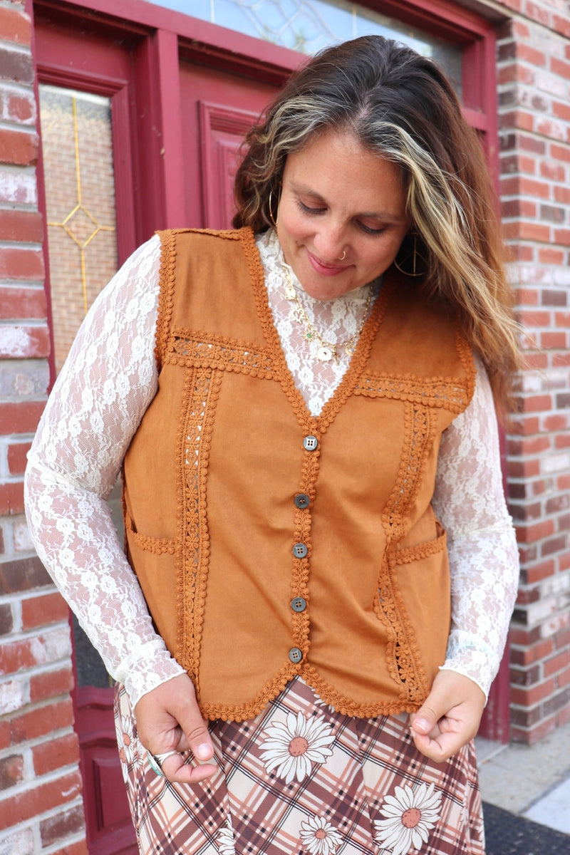 Stevie Suede Vest in Camel OUTERWEARS Jade by Jane 