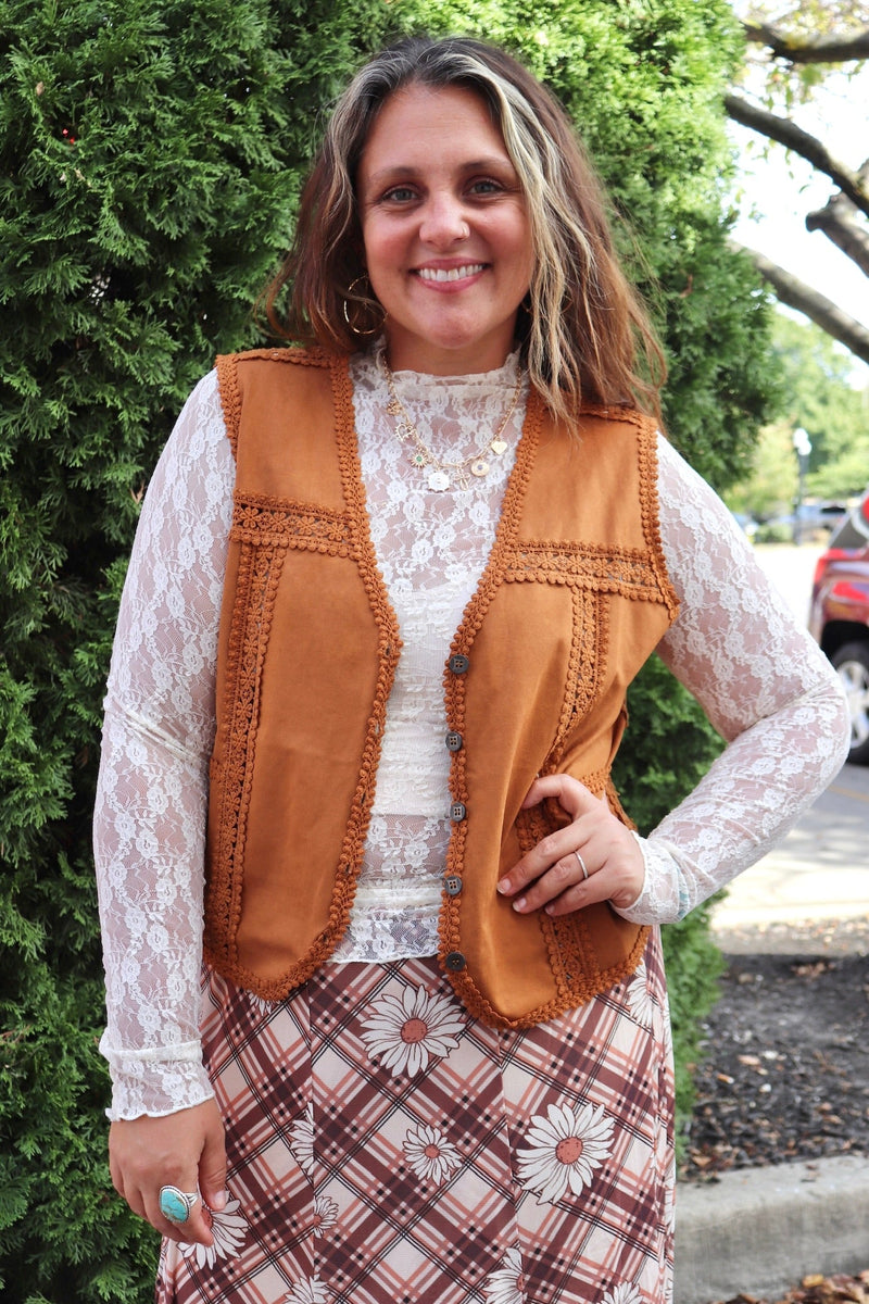 Stevie Suede Vest in Camel OUTERWEARS Jade by Jane 