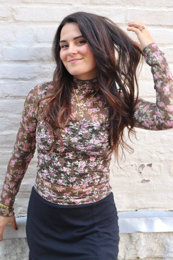 Lace Layering Top in Chocolate Floral TOPS VeryJ 