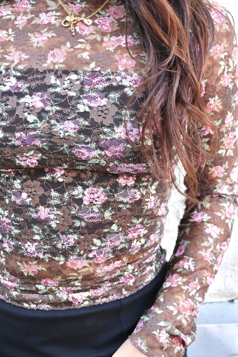 Lace Layering Top in Chocolate Floral TOPS VeryJ 