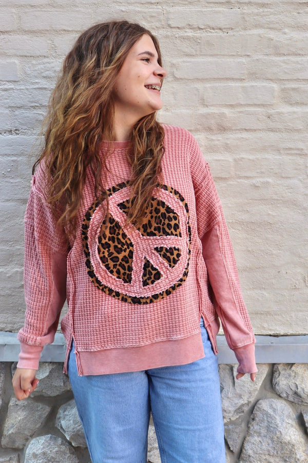 Peace Waffle Knit Top TOPS Easel 