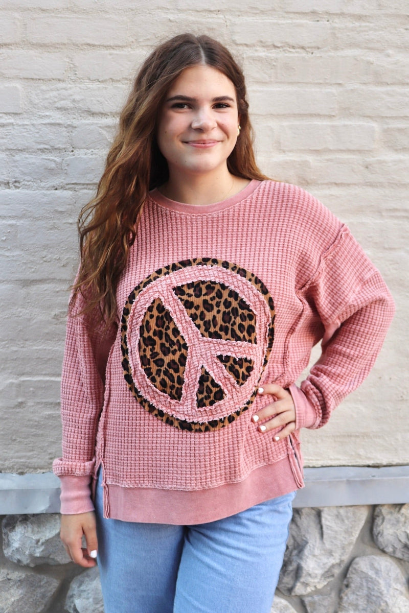 Peace Waffle Knit Top TOPS Easel 