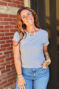 Ribbed Baby Tee in Heather Gray TOPS Jade by Jane 