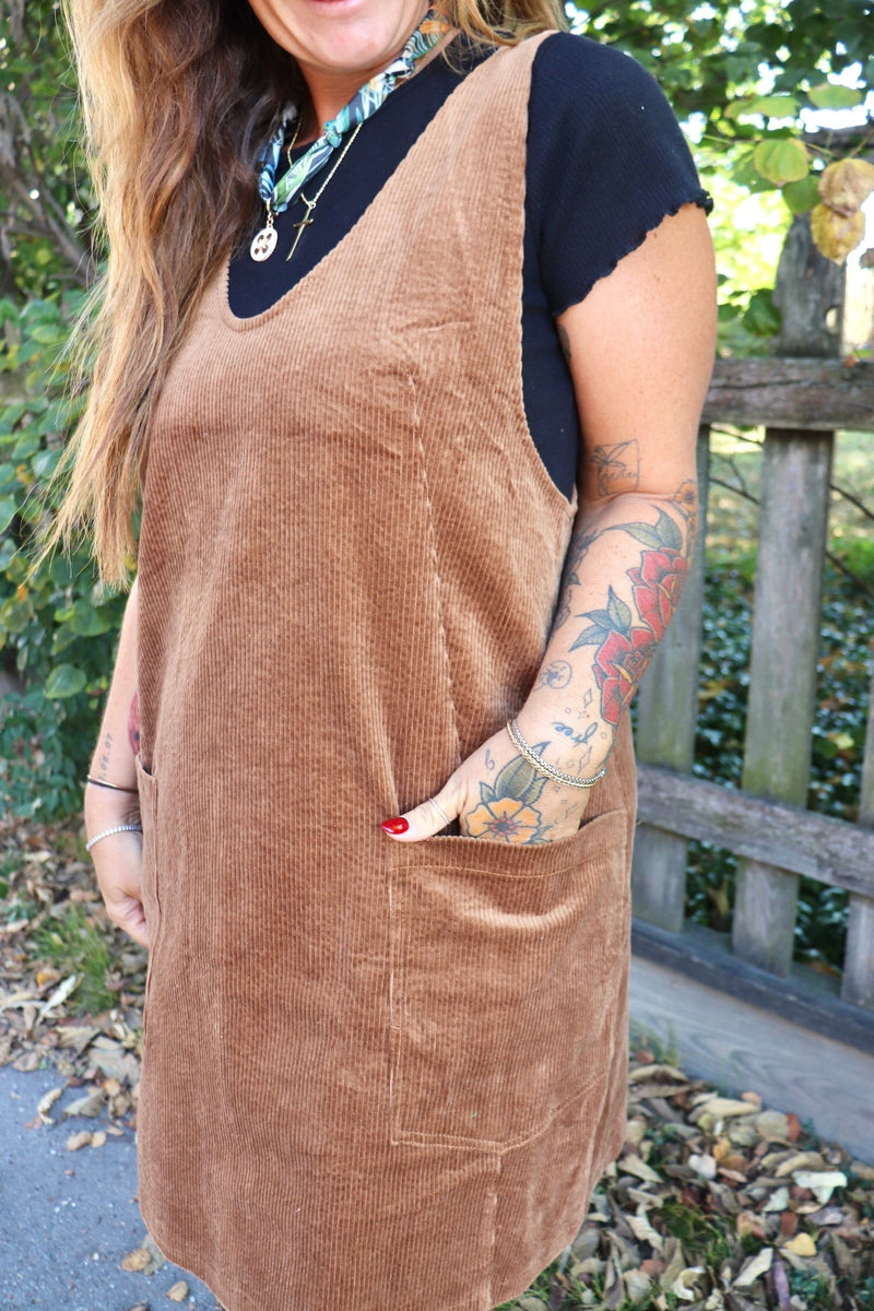 Alice Corduroy Dress in Carmel DRESSES Style USA 