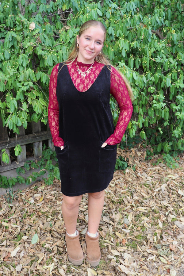 Alice Corduroy Dress in Black DRESSES Style USA 