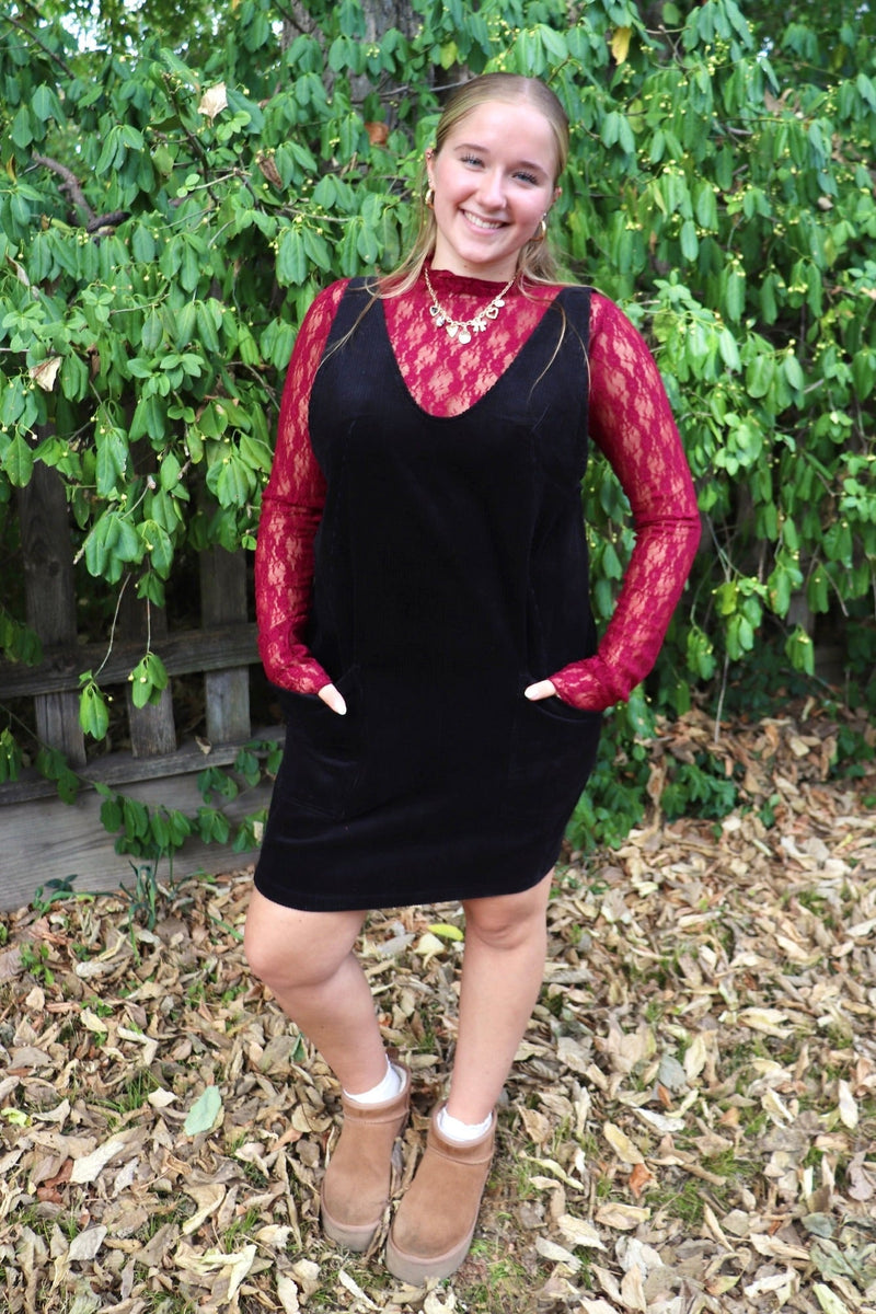 Alice Corduroy Dress in Black DRESSES Style USA 