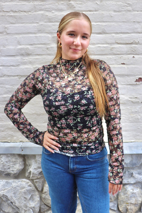 Lace Layering Top in Black Floral TOPS VeryJ 