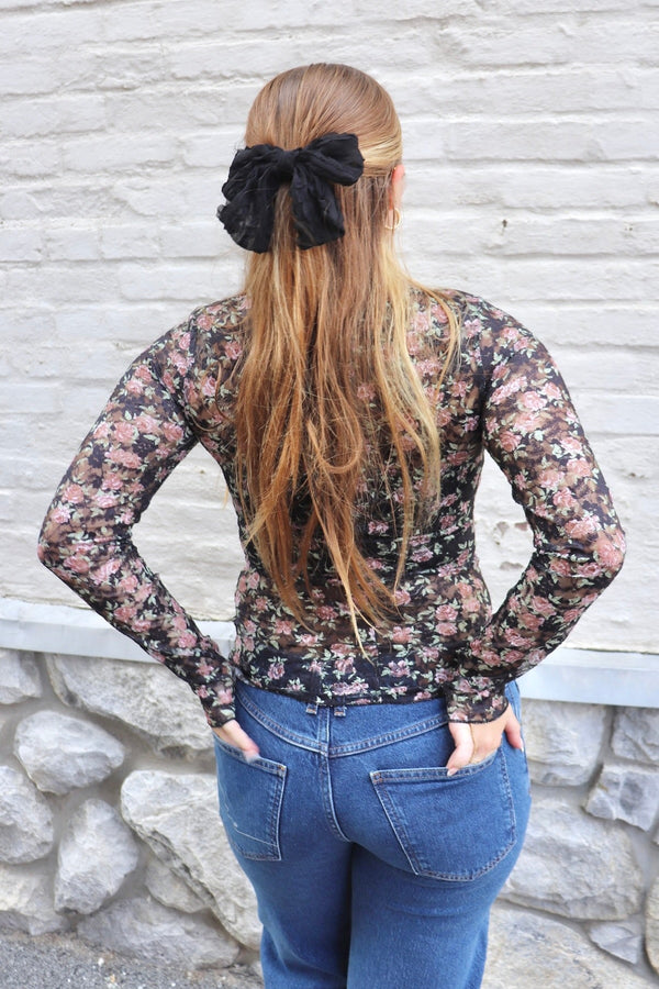 Lace Layering Top in Black Floral TOPS VeryJ 
