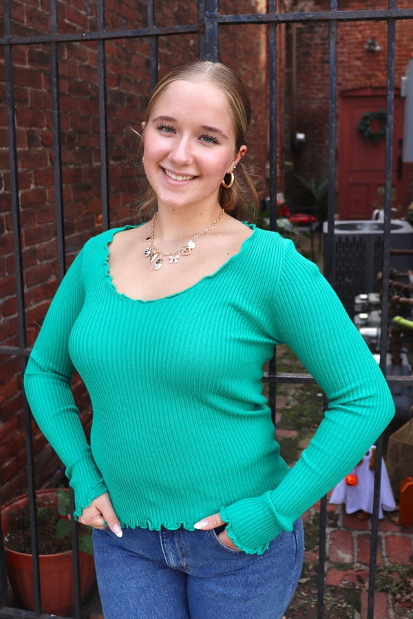 Millie Ribbed Top in Kelly Green TOPS Aemi + Co 