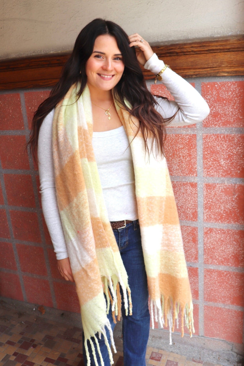 Oversized Scarves WINTER WEAR SHIRALEAH LIME & TAN COMBO 