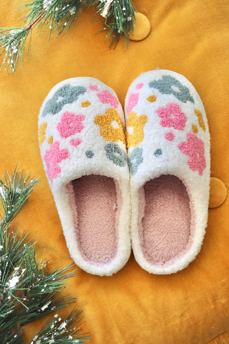 Fuzzy Flower Slippers SOCKS Love + Repeat 