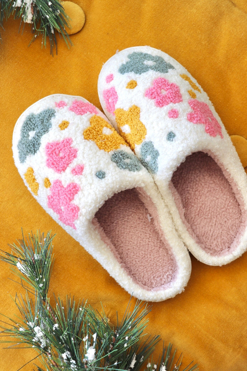 Fuzzy Flower Slippers SOCKS Love + Repeat 