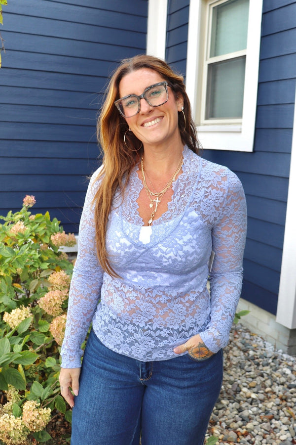 All Day Lace Top in Dawn Breeze - Free People TOPS Free People 