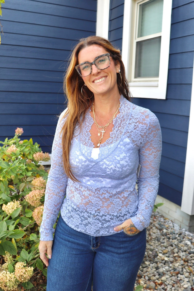 All Day Lace Top in Dawn Breeze - Free People TOPS Free People 