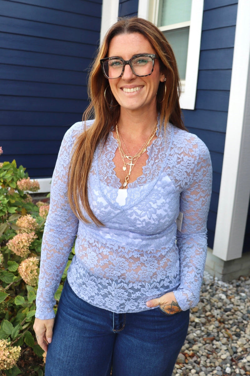 All Day Lace Top in Dawn Breeze - Free People TOPS Free People 