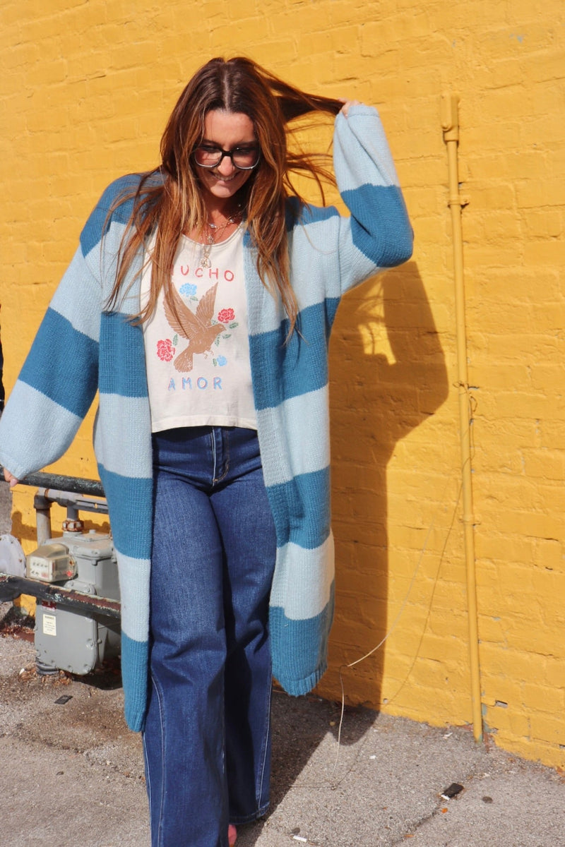 Lagoon Striped Duster Cardigan OUTERWEARS Promesa 