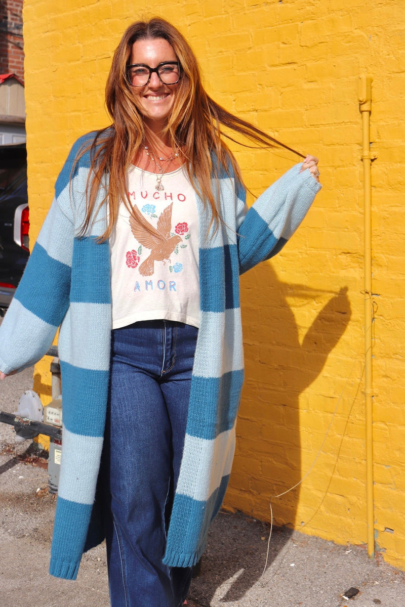 Lagoon Striped Duster Cardigan OUTERWEARS Promesa 