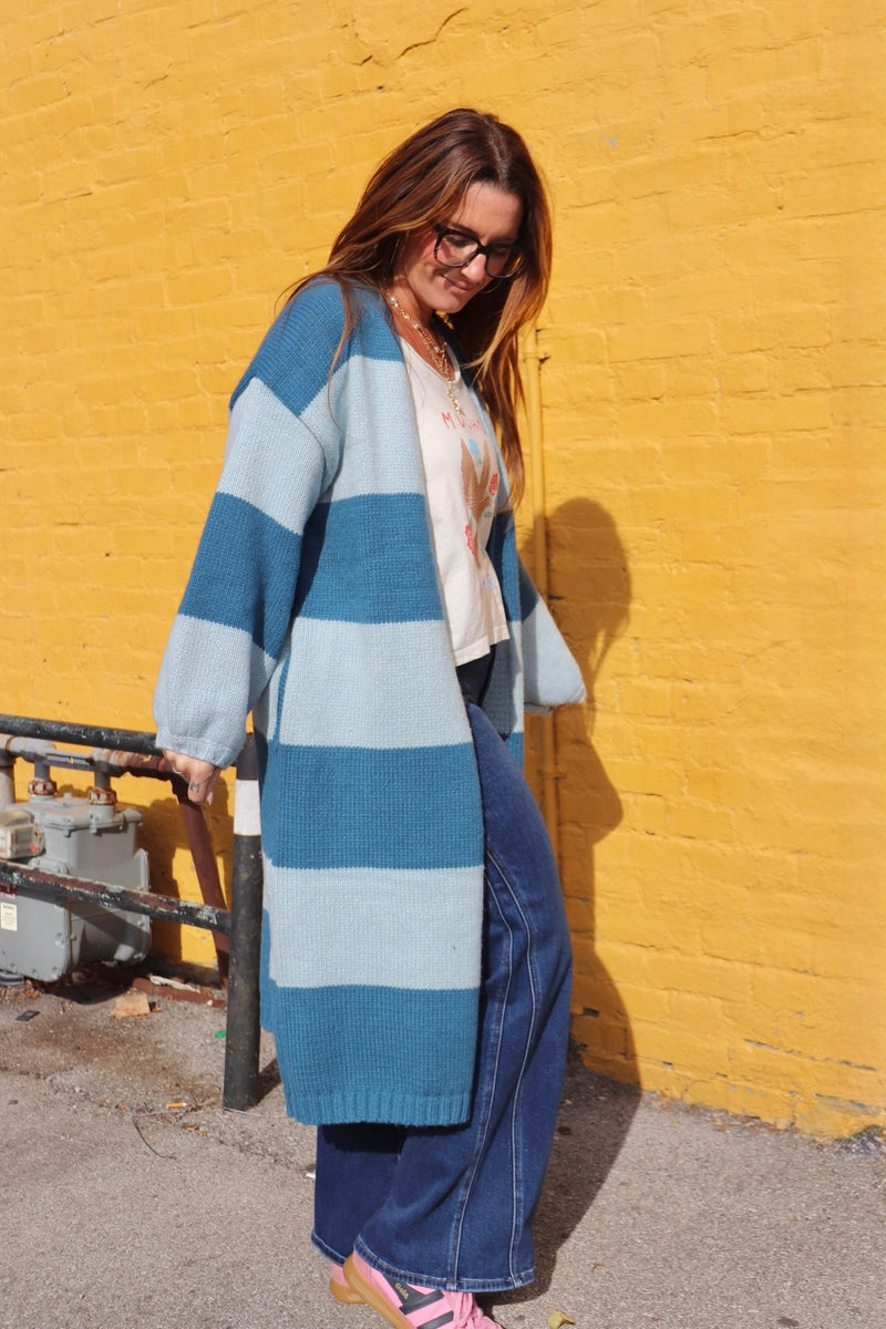 Lagoon Striped Duster Cardigan OUTERWEARS Promesa 