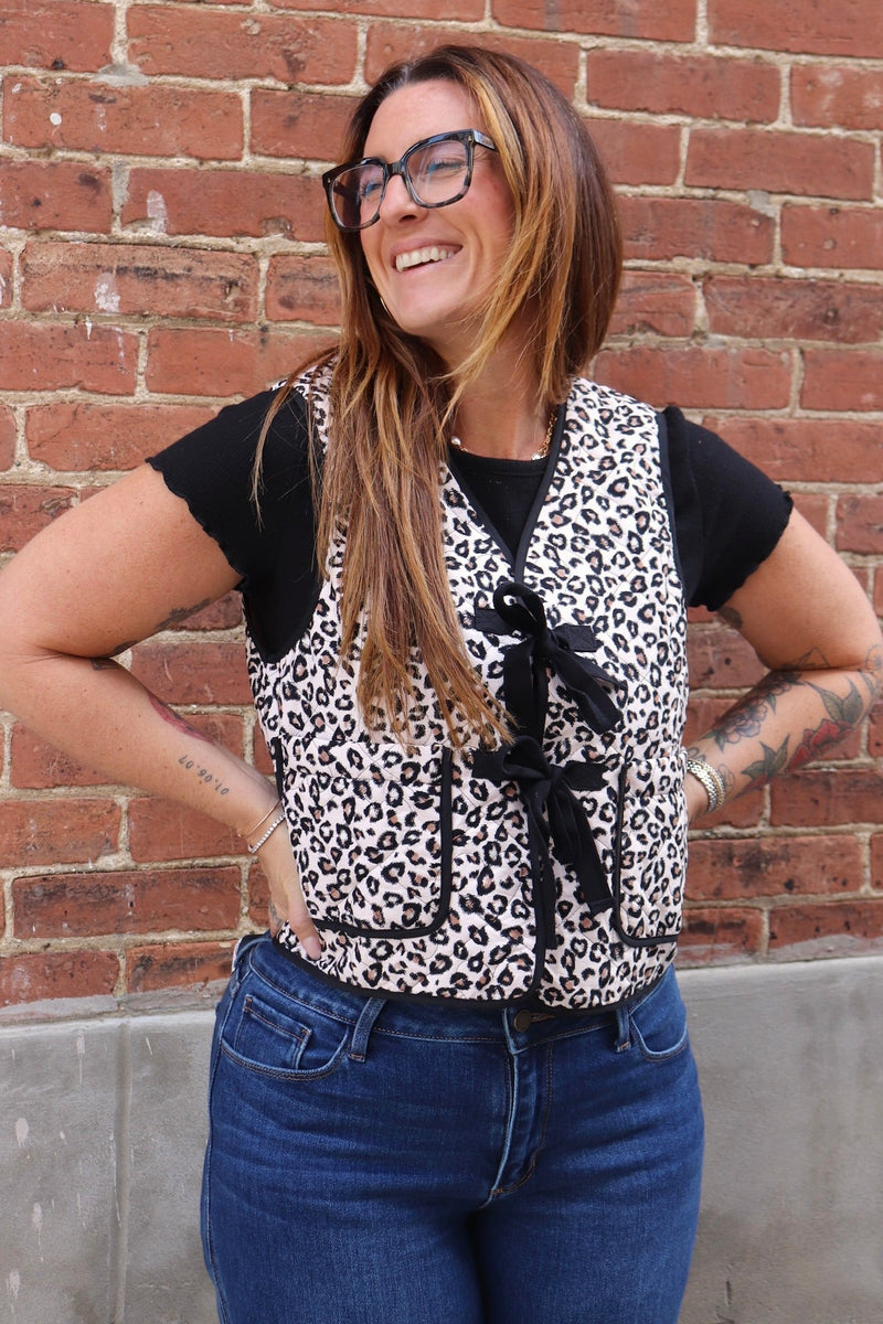 Blush Leopard Tie Vest OUTERWEARS Listicle 
