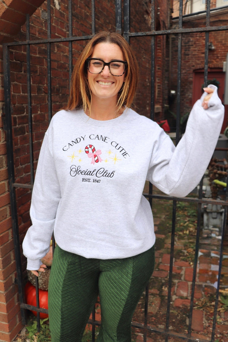 Embroidered Candy Cane Cutie Sweatshirt TOPS The Stitch House 