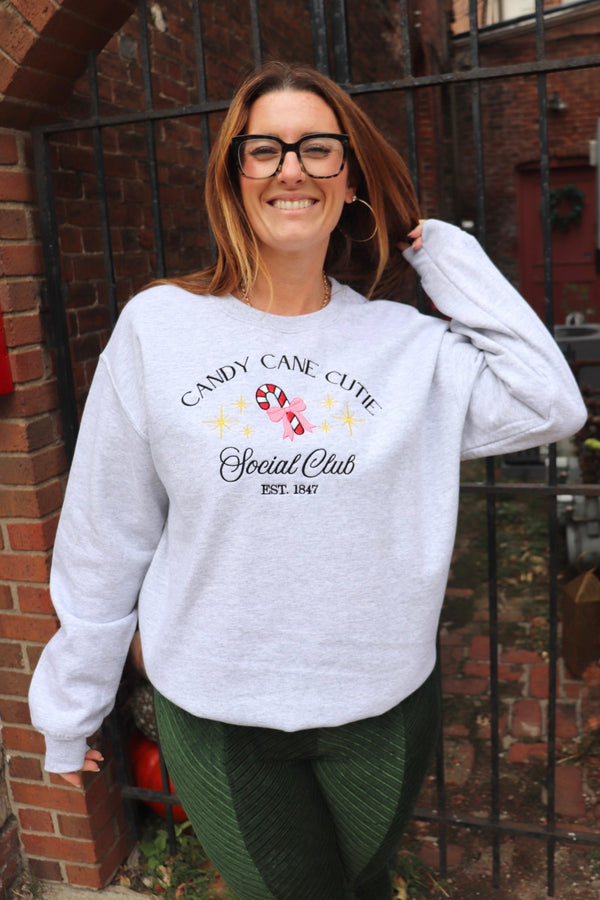 Embroidered Candy Cane Cutie Sweatshirt TOPS The Stitch House 