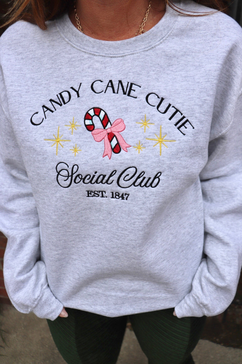 Embroidered Candy Cane Cutie Sweatshirt TOPS The Stitch House 