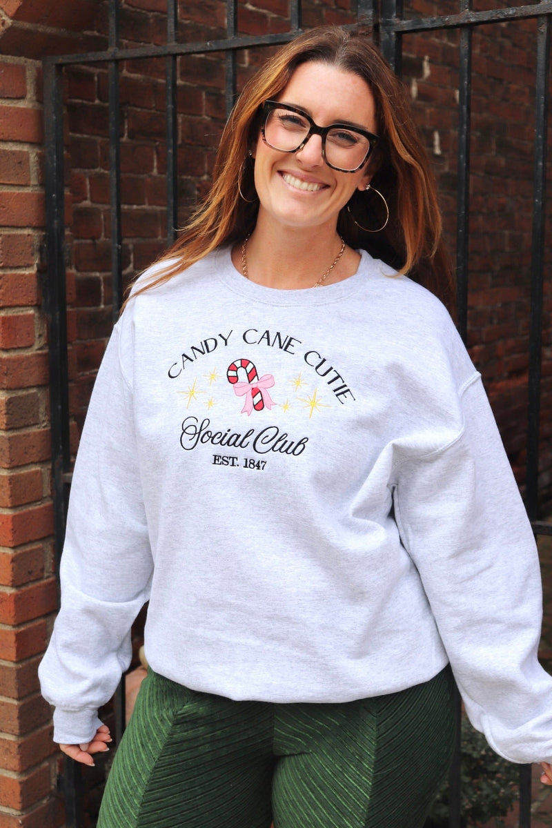 Embroidered Candy Cane Cutie Sweatshirt TOPS The Stitch House 