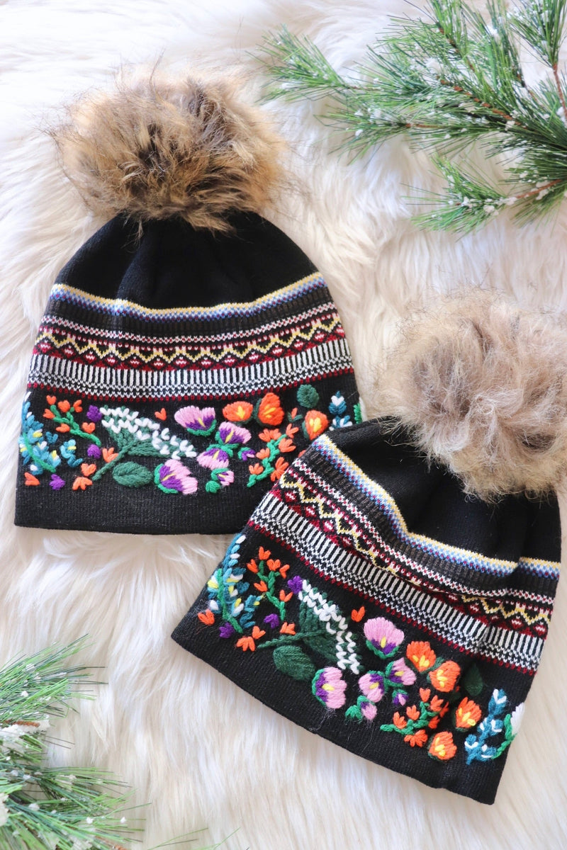 Embroidered Pom Beanie WINTER WEAR Panache Apparel 