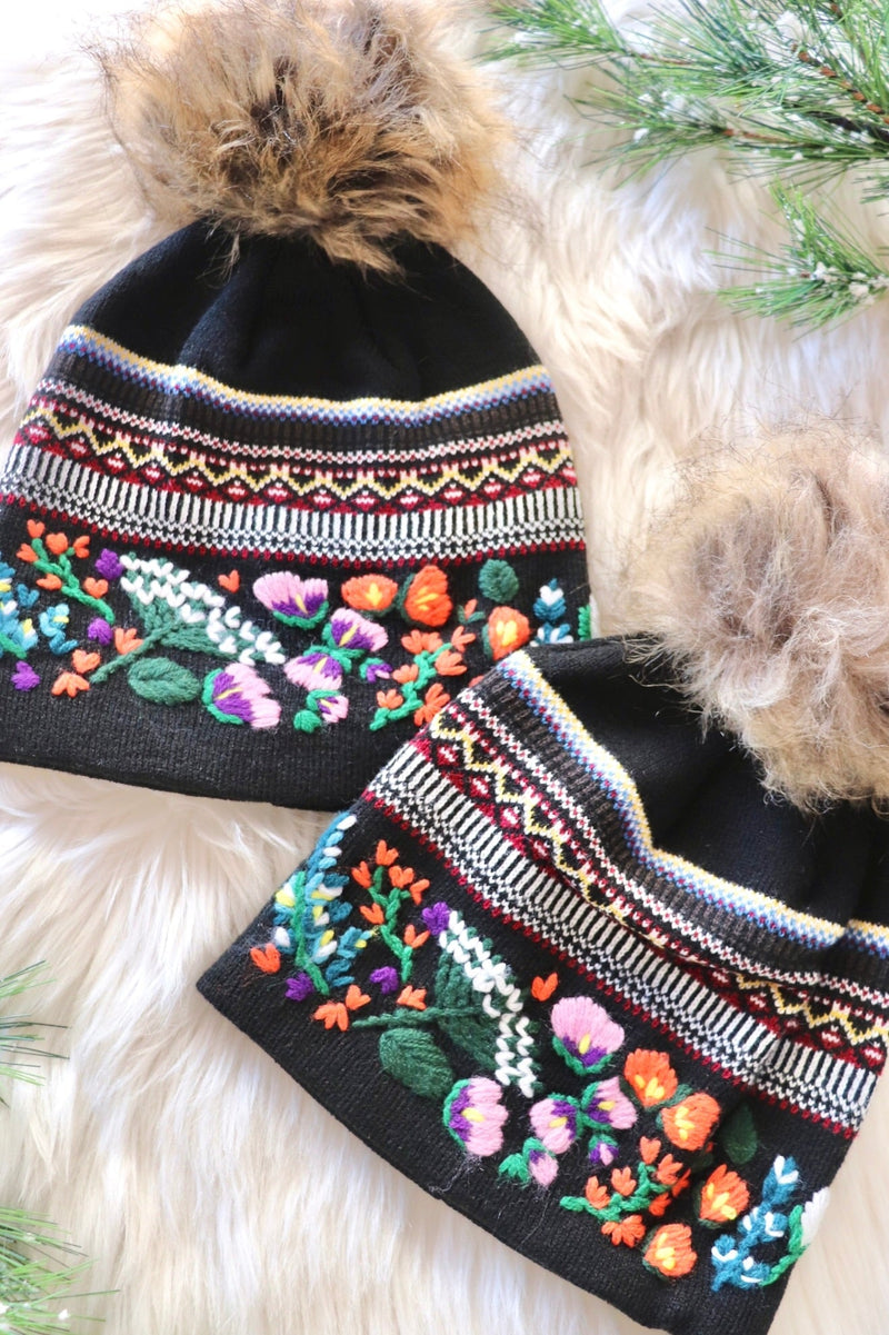 Embroidered Pom Beanie WINTER WEAR Panache Apparel 