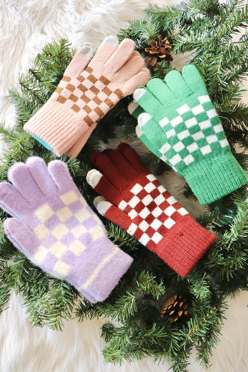 Checkered Touchscreen Gloves WINTER WEAR SHIRALEAH 