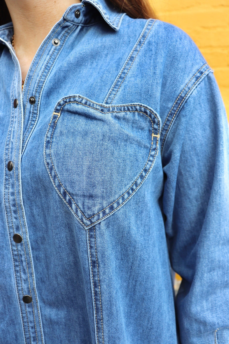 Denim Button Down Dress DRESSES Listicle 