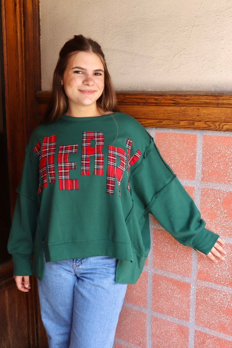 "Merry" Pullover Sweatshirt in Pine TOPS IVE 
