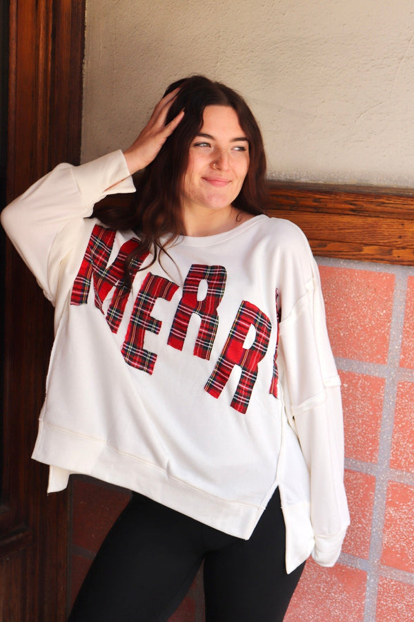 "Merry" Pullover Sweatshirt in Snowfall TOPS IVE 