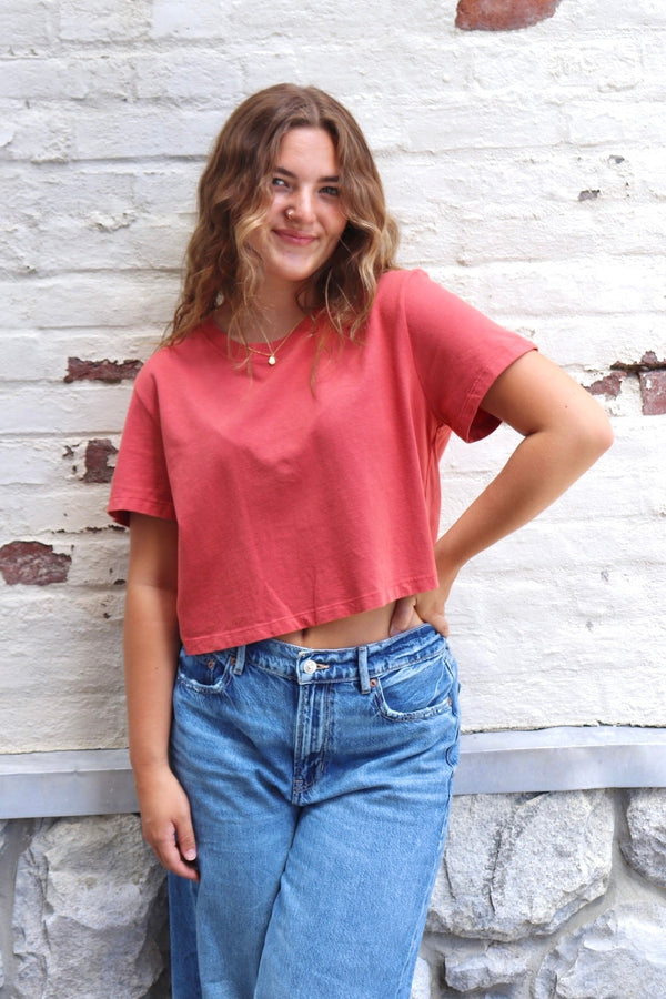 Mineral Wash Crop Tees - 3 Colors Wild Bohemian ROSE SMALL 