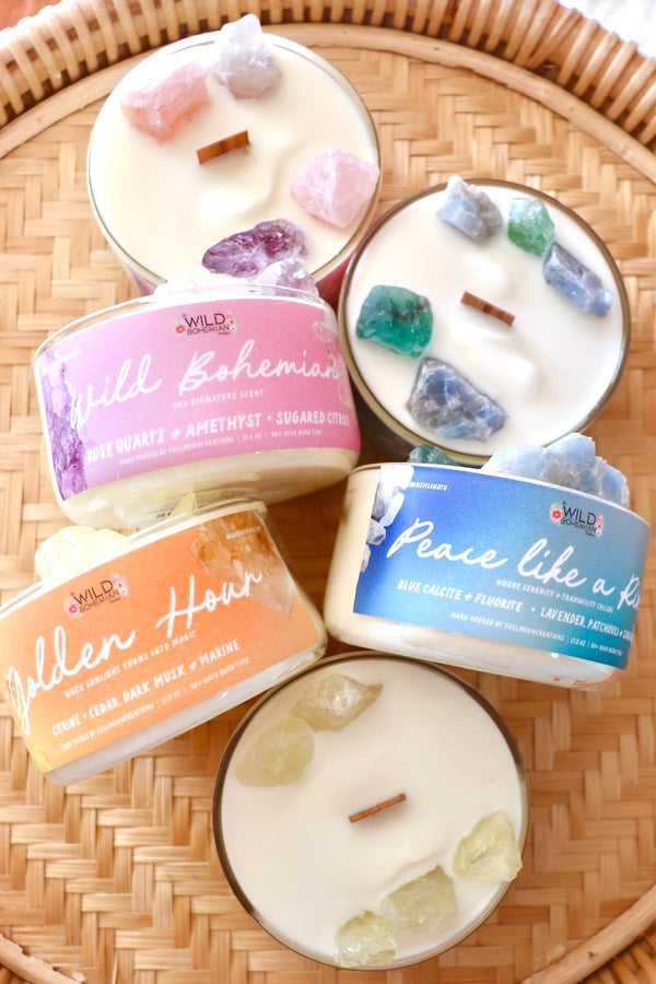 Crackling Wick Crystal Point Candles GIFT Wild Bohemian 