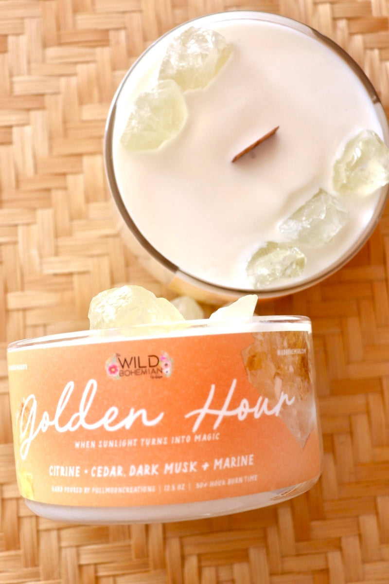 Crackling Wick Crystal Point Candles GIFT Wild Bohemian GOLDEN HOUR 