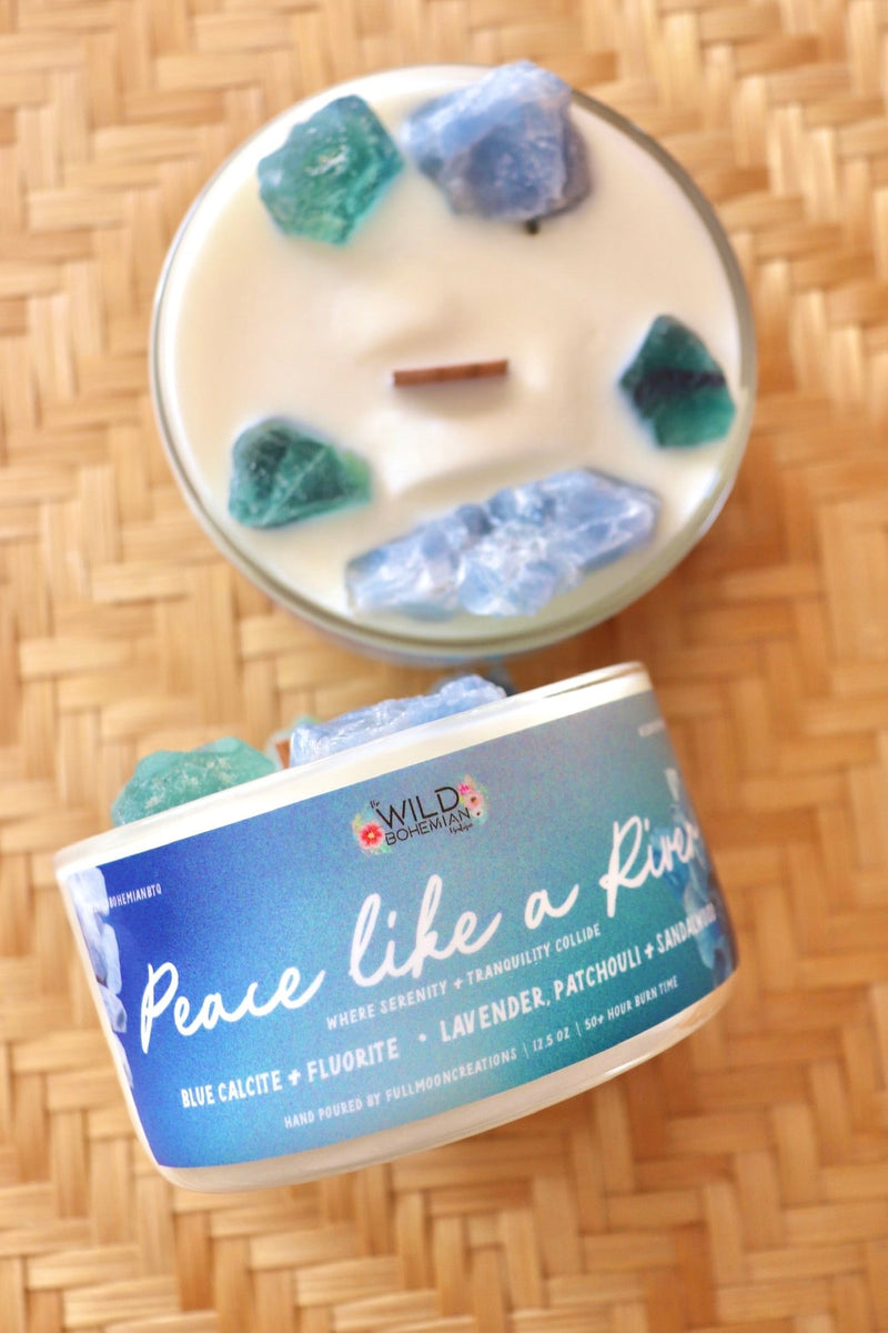 Crackling Wick Crystal Point Candles GIFT Wild Bohemian PEACE LIKE A RIVER 