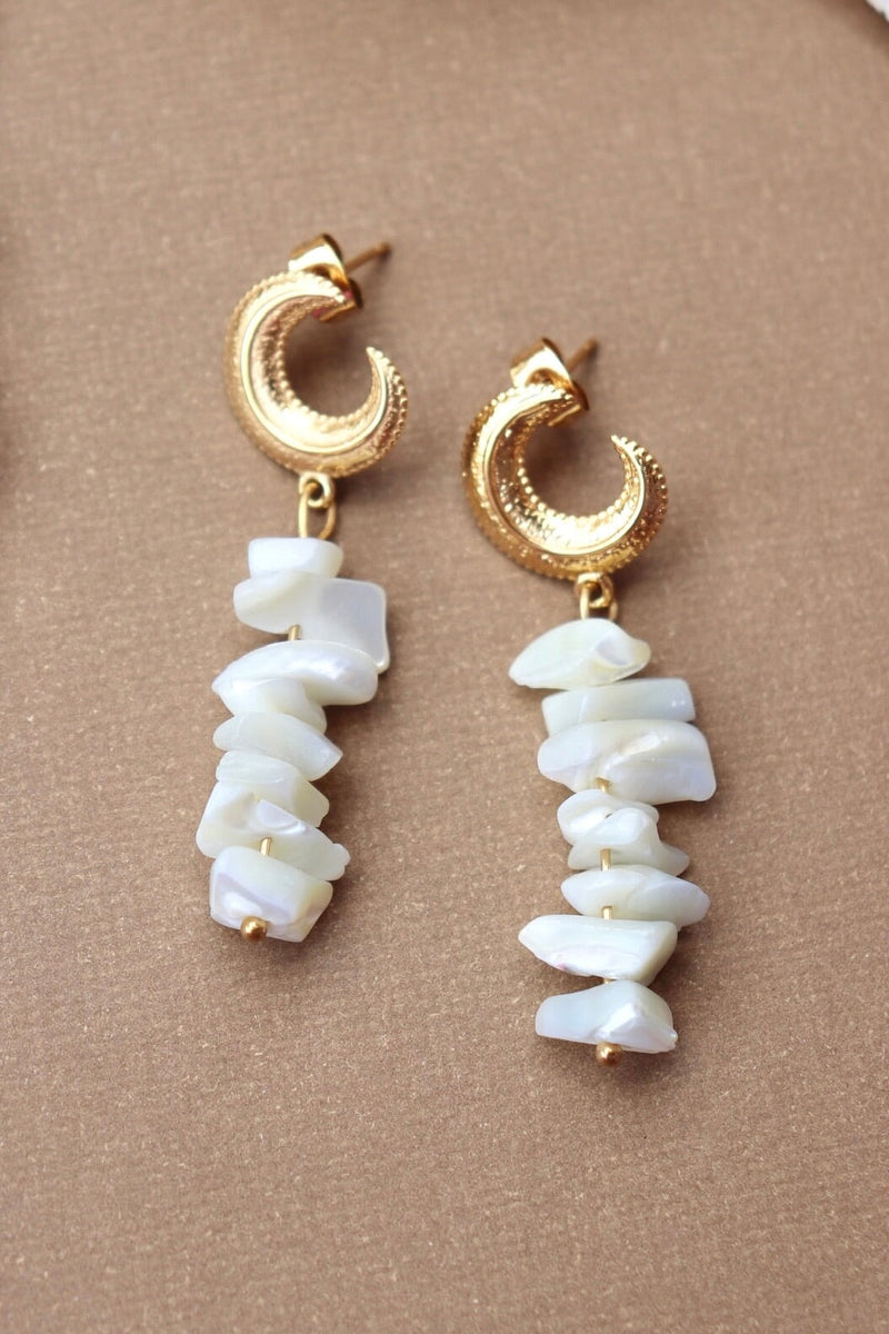 Pearlescent Chip Stone Earrings Wild Bohemian 