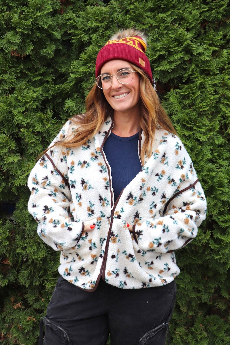 DOORBUSTER Fleece Jackets OUTERWEARS Wild Bohemian IVORY WITH BROWN FLOWERS SMALL 