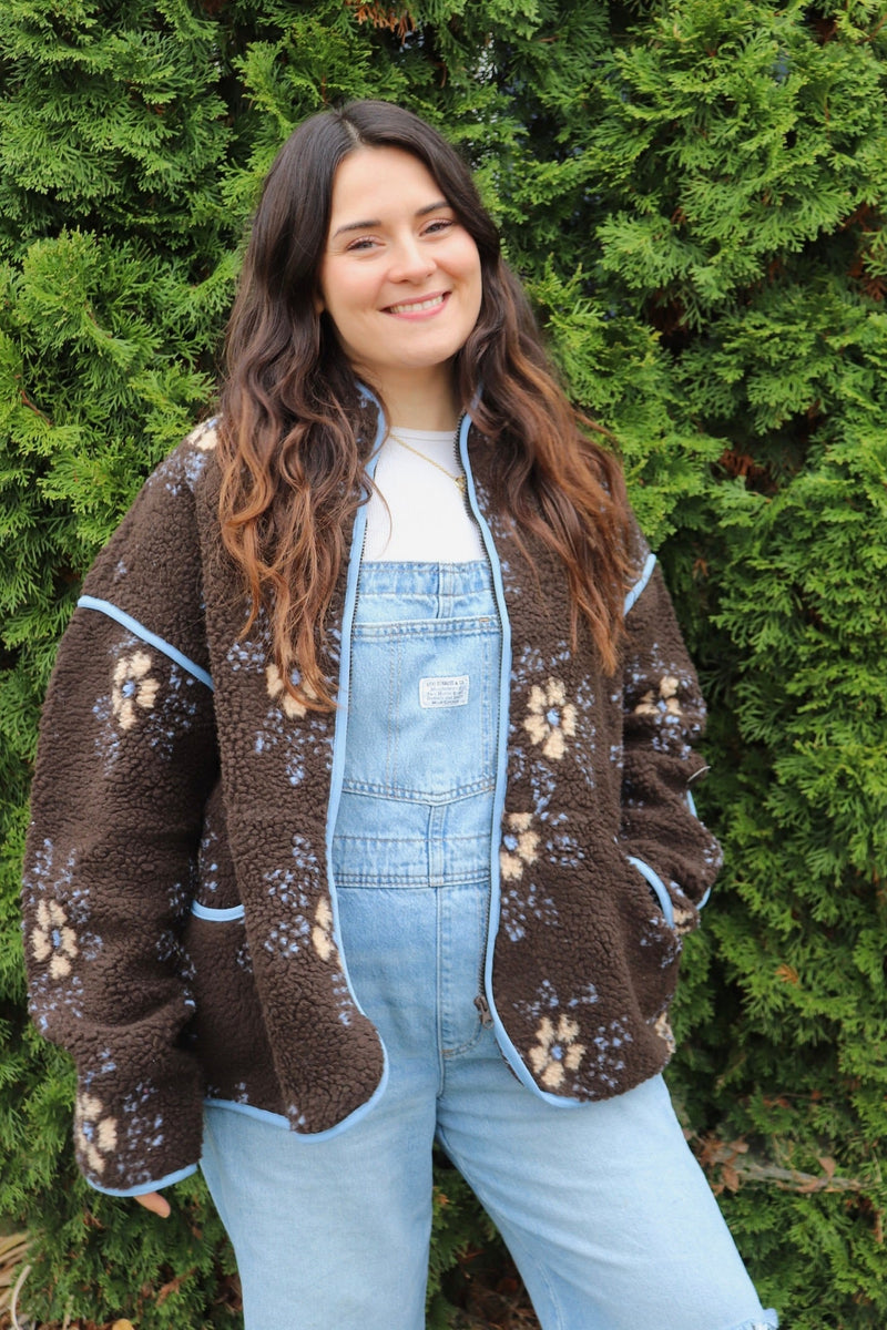 DOORBUSTER Fleece Jackets OUTERWEARS Wild Bohemian CHOCOLATE WITH BLUE FLOWERS SMALL 
