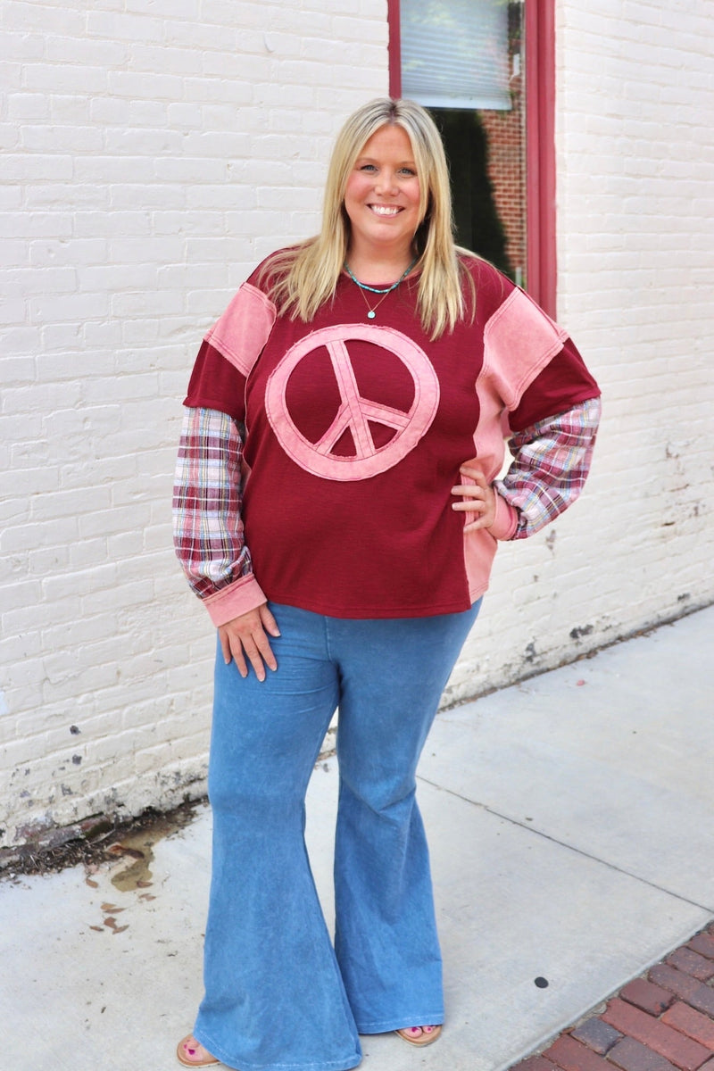 Peace & Plaid Oversized Long Sleeve | Small - 3X Wild Bohemian 