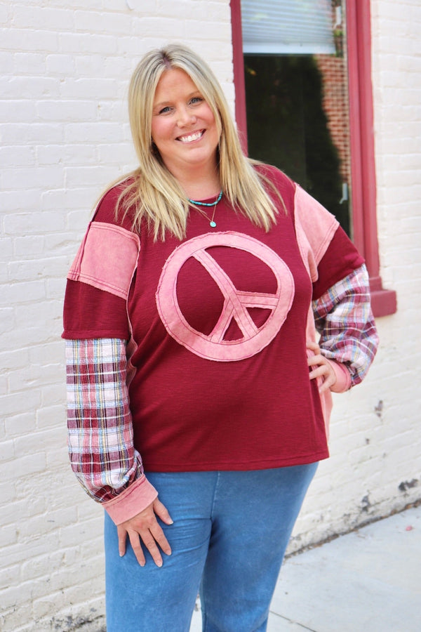 Peace & Plaid Oversized Long Sleeve | Small - 3X Wild Bohemian 