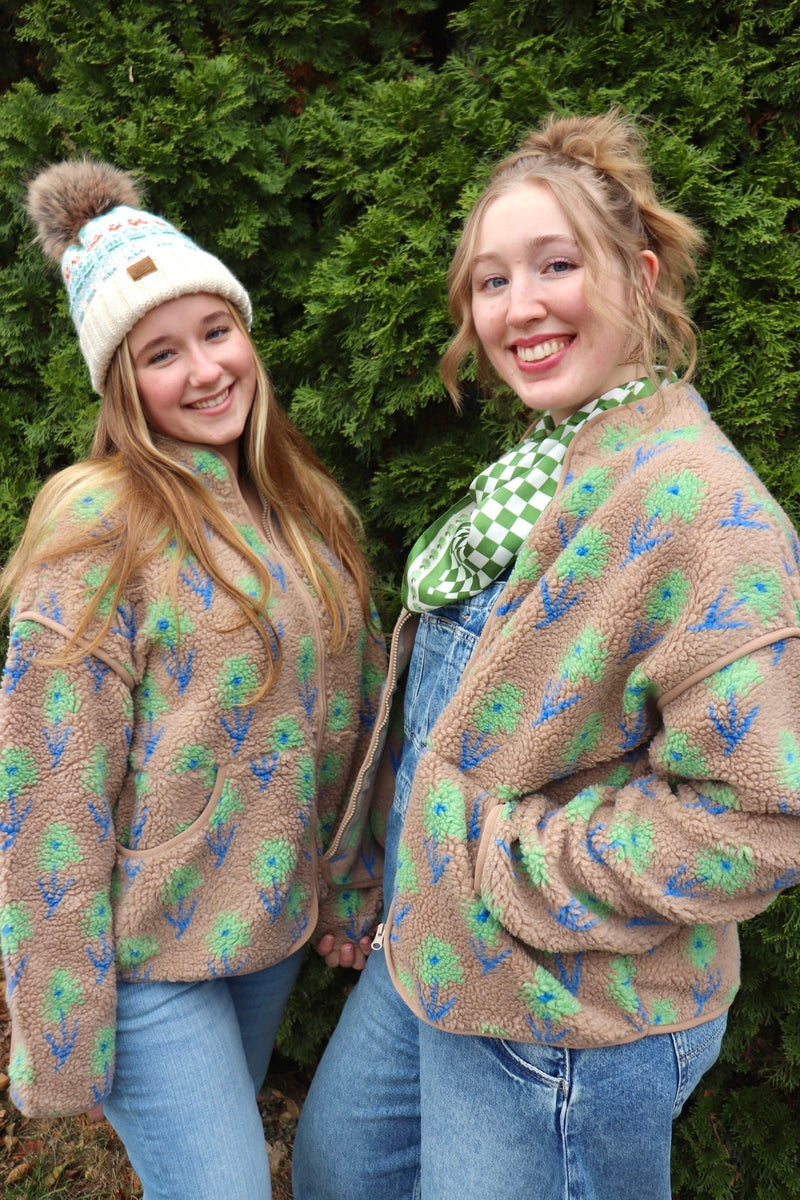 DOORBUSTER Fleece Jackets OUTERWEARS Wild Bohemian MOCHA WITH GREEN FLORALS SMALL 