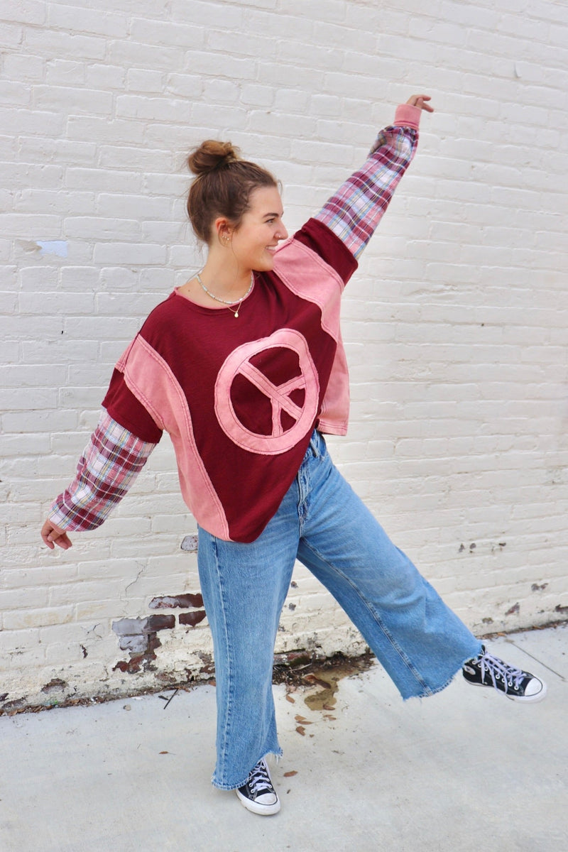 Peace & Plaid Oversized Long Sleeve | Small - 3X Wild Bohemian 