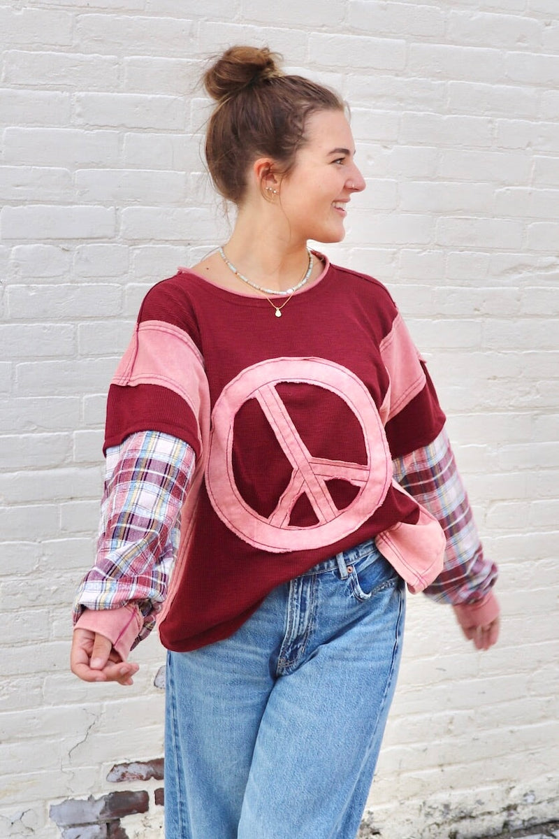 Peace & Plaid Oversized Long Sleeve | Small - 3X Wild Bohemian 