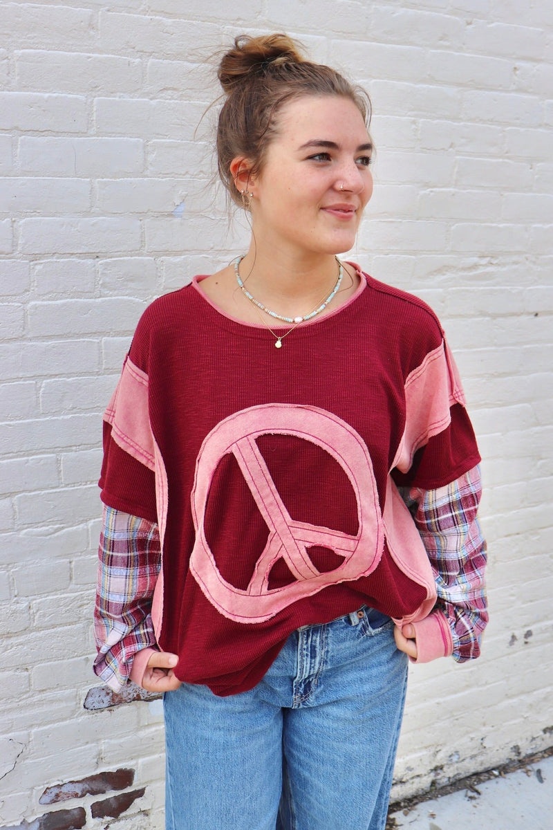 Peace & Plaid Oversized Long Sleeve | Small - 3X Wild Bohemian 