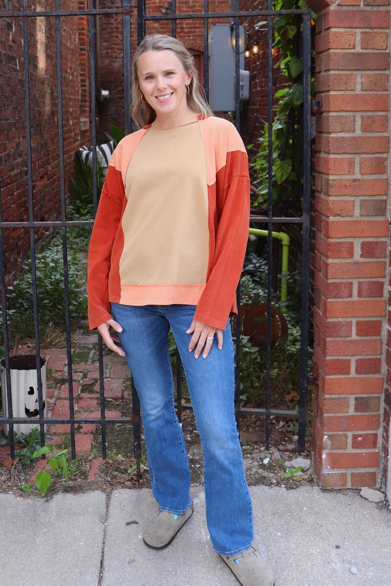 Annabelle Color Block Pullover in Rust Combo Wild Bohemian 